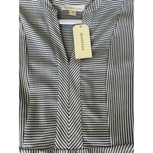 NWT Monteau Women's Peplum Blouse Blue White Stripe Size Medium - Picture 5 of 7